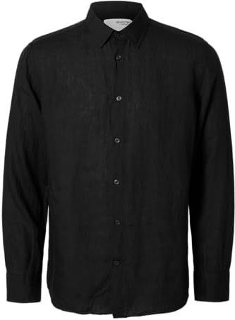 Slhregkylian-Linen Shirt Ls Classic Noos, zwart, L