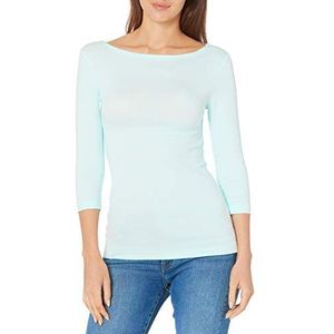 Amazon Essentials Women's T-shirt met driekwartmouwen, stevige boothals en slanke pasvorm, Aquablauw, XS
