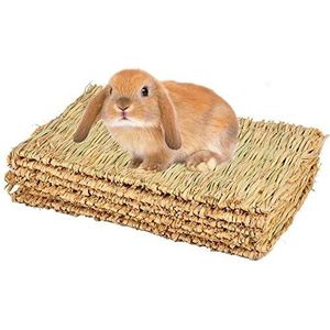 CAMITER Konijnentapijt, grasmat voor konijnen, handgeweven natuurlijk grastapijt voor kleine huisdieren, kauwspeelgoed, bed voor hamsters, varken, konijn en papegaai - 4 stuks