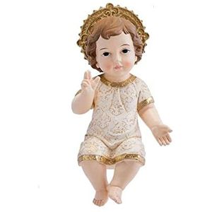 DRW Jezuskind jurk met kroon van hars, handbeschilderd, 25 cm