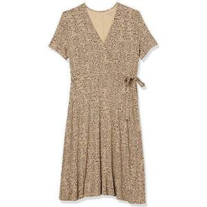 Amazon Essentials Faux-wikkeljurk met korte mouwen voor dames, lichtroze luipaardprint, medium