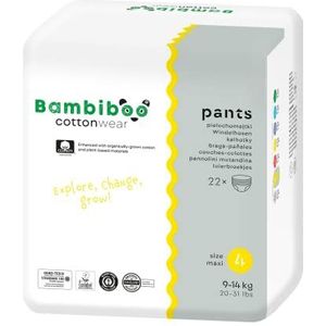 Bambiboo Baby Luierbroekje maat 4 (9-14 kg) COTTONWEAR Broekje met biologisch katoen en botanische middelen met vochtindicator ademend - 22 stuks.