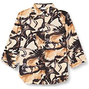 Gerry Weber Dames 160020-31420 blouse, ecru/wit/zwart print, 46, Ecru/wit/zwart opdruk