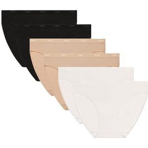 Dim Damesslips, verpakking van 6 stuks, EcoDim katoen, zachtheid en comfort, onzichtbare riem, meerkleurig, klassieke stijl, wit/huid/zwart, XS-S