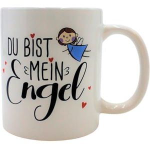 Koffiemok - mok van aardewerk, motief: Du bist mein Engel. Grootte H/Ø: 9 x 8 cm, inhoud 300 ml, in geschenkdoos