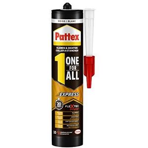 Pattex One For All Express, snelhardende montagelijm & kit voor flexibele en sterke verlijming, waterbestendige sterke lijm, 1 x 390 g cartridge