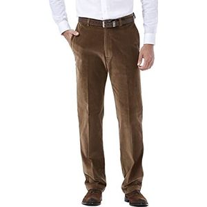 Haggar Men's 21 Wale Stretch Corduroy Expandable Waist Classic Fit Plain Front Pant, Camel, 36x29