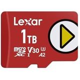 Lexar Play Micro SD kaart 1TB, MicroSDXC UHS-I, tot 205 MB/s lezen, 140 MB/s schrijven, klasse 10, U3, V30, A2, 4K video, hoge snelheidskaart voor switch/draagbare game-apparaten/smartphone