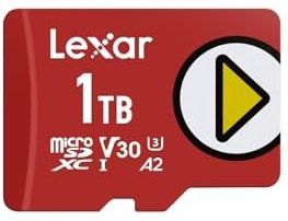 Lexar Play Micro SD kaart 1TB, MicroSDXC UHS-I, tot 205 MB/s lezen, 140 MB/s schrijven, klasse 10, U3, V30, A2, 4K video, hoge snelheidskaart voor switch/draagbare game-apparaten/smartphone