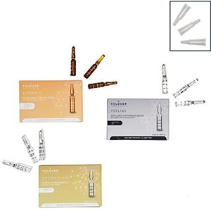 Valquer Intensief gezichtsbehandelingspakket: Flash Lifting-ampullen, antioxidant vitamine C en chemische peeling - onmiddellijk effect, verheldert en vernieuwt de huid, voor alle huidtypes, 3x5x2 ml