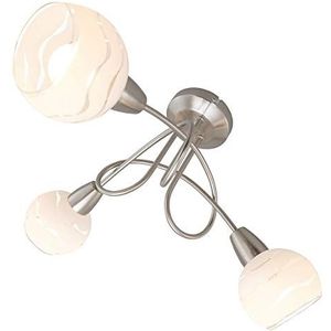 Briloner Verlichting plafondlamp, plafondlamp 3 gebogen armen met spots, grote glazen opdruk, metaal, mat nikkel, max. 40 W, 45,5 x 45,5 x 25 cm