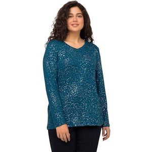 Ulla Popken Dameskleding Plus Size Curvy Oversized Starry Shimmer Sweatshirt met lange mouwen 824395, Oceaan Blauw, 12-14