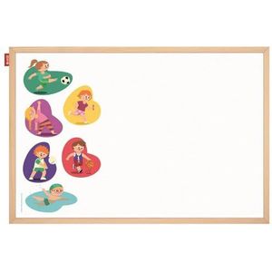 Memobe - Leerbord - Game Sport Adventure! - voor kinderen - Whiteboard met opdruk Sport - beschrijfbaar & magnetisch - wandbord - wit - afwasbaar - houten frame - 60x40 cm