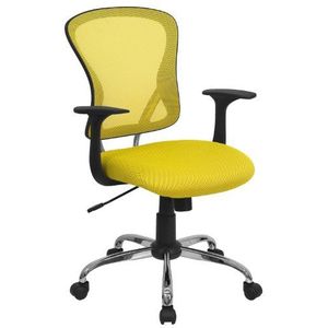 Flash Furniture bureaustoel met gemiddelde rugleuning, netstof, verchroomde voet, zwart Mid-Back geel