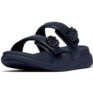 Fitflop - F-Mode GO BEADIE-Button ADJ. Flatform 2-BAR Slides - Marineblauw - Badslippers