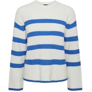 PIECES Dames Pcsabina Ls O-Neck Knit Noos Pullover, Cloud Dancer/Stripes: french blue, XL
