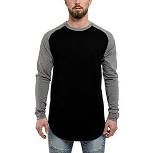 Blackskies Honkbal T-shirt met lange mouwen | Oversized Fashion Basic Sleeve Raglan Longline T-shirt voor heren L/S, Zwart-Grijs, M