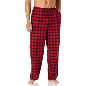 Amazon Essentials Men's Flanellen pyjamabroek (verkrijgbaar in grote en lange maten), Zwart Rood Geruit, XL