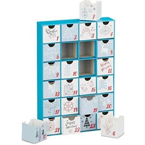 Relaxdays adventskalender om zelf te vullen, 24 herbruikbare boxen, kinderen & volwassenen, kerstkalender, blauw