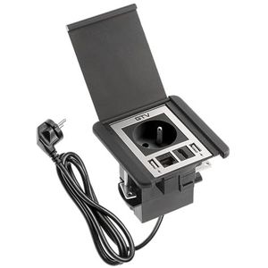 GTV - FLIP - Meubelstopcontact - Zwart - 1 x French Stopcontact - 2 x USB A - 1 x RJ45 - 1 x HDMI - Kabellengte 1,5 m