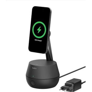 Belkin Pro-standaard met automatische tracking en DockKit, MagSafe-compatible, 15 W Wireless Charger, 360° tracking, iOS-integratie voor o.a. iPhone 15/14/13/12, voedingsadapter (1,5 m) - Zwart