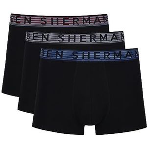 Ben Sherman Boxershorts voor heren in zwart, soft-touch katoenrijke boxershorts met elastische band, comfortabel en ademend ondergoed - multipack van 3 stuks, Zwart, M