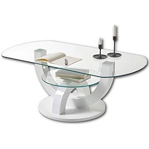 Stella Trading Salontafel glas in hoogglans wit - stijlvolle glazen tafel met plank & gebogen frame in U-vorm voor je woonkamer - 110 x 40 x 60 cm (B x H x D)