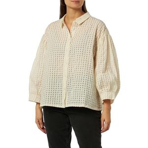 KAFFE Button Up Eyelet stof 3/4 mouwen voor dames, relaxed fit, heuplengte, krijt., 44