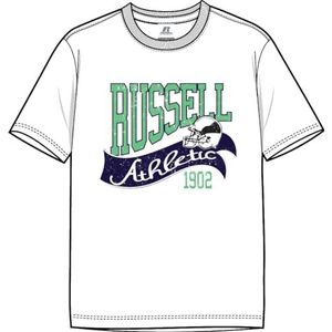 RUSSELL ATHLETIC Hailmary-s/S Crewneck Tee T-shirt voor heren, wit, XXL