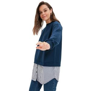 Trendyol Dames bescheiden reguliere basic ronde hals gebreide bescheiden sweatshirts, Donkerblauw, L