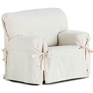 Eysa Bianca niet elastisch met stropdassen sofa plaid 1 zetel, katoen, 00-ecru, 80 x 120 x 70 cm