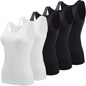 BQTQ Basic tanktops voor vrouwen, onderhemd, mouwloos voor onder shirts, 5 stuks, Zwart, Wit, M