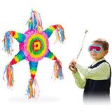 Relaxdays pinata ster, om op te hangen, voor jongens & meisjes, leuk op verjaardagen, zelf opvullen, Mexico, kleurrijk