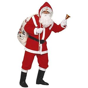 Widmann - Kostuum luxe kerstman, van flanel, kazak, broek, riem, capuchon, laarshoes, pruik, baard met snor en wenkbrauwen, Sinterklaas, Kerstmis, carnaval