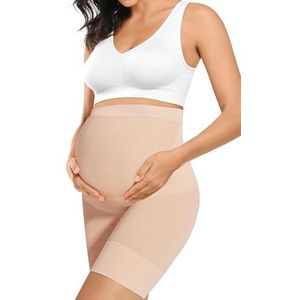 Hoogwaardige zwangerschapsshapewear, hoge taille, halverwege de dijen, zwangerschapsondergoed, voorkomt schuren, zachte buikondersteuning, Naakt, L