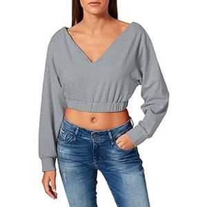 NEON COCO Dames V-hals lange mouwen cropped sweater shirt met lange mouwen, grijs (Grey C11), L