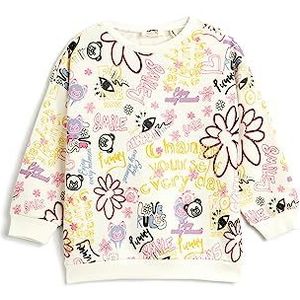 Koton Girls Sweatshirt Printed Crew Neck Long Sleeve Brushed Interior, ecru(010), 6-7 jaar