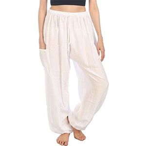 Lofbaz Bohemain Hipster met bloemenoog voor dames, boho-harembroek, eenheidsmaat, Soild Wit, M
