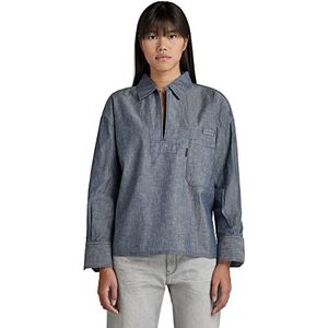 G-STAR RAW Dames Bowling Polo ls Shirt, Blauw (Raw Denim D186-001), M