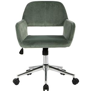 39F FURNITURE DREAM Scandinavische bureaustoel in rolling, fluweel, met armleuningen, in hoogte verstelbaar, groen, 55 x 56 x 75-85 cm