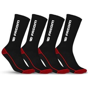 Facom Werksokken voor heren, hoge herensokken, dubbele versterking en duurzaam (4 stuks), zwart, wit, rood, maat, Zwart, 39-42 EU