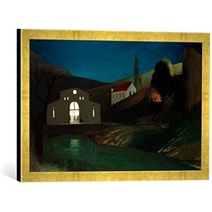 Ingelijst beeld van Tivadar Csontváry-Kosztka ""Het elektriciteitsnet van Jajce bij nacht"", kunstdruk in hoogwaardige handgemaakte fotolijst, 60x40 cm, Gold Raya