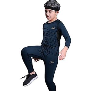 MeetHoo Ondergoedset voor kinderen, thermo-sport-T-shirt, basislaag, Blauw, M