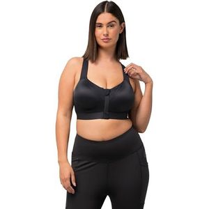 Ulla Popken Womenswear Plus Size Curvy Voorkant Zip Gekruiste Band Sport BH 823174, Zwart, (10) B