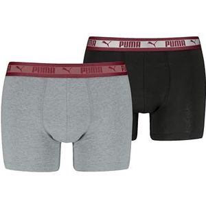 PUMA Herenboxershort met chromatische tailleband, verpakking van 2 stuks, grijs/zwart/bordeauxrood, S