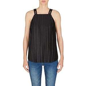 Armani Exchange Mouwloos voor dames, geplooid, Logo Straps Shirt, Zwart, Large, zwart, L