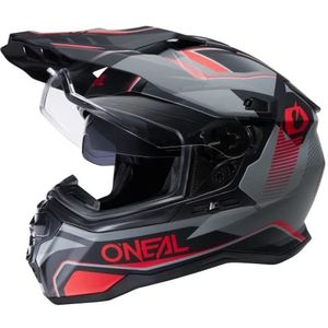 O'NEAL | Enduro Touring Adventure Street Motorfiets Helm | Goede pasvorm, Pinlock en Bluetooth, Geïntegreerd vizier | D-SRS Square V.22 Volwassen Helm | Zwart Rood | Maat S