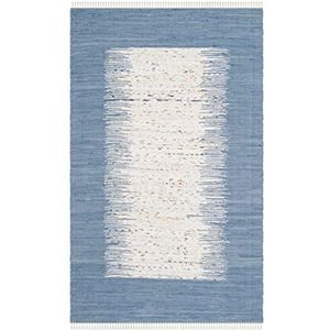SAFAVIEH Modern tapijt voor woonkamer, eetkamer, slaapkamer - Montauk Collection, korte pool, ivoor en donkerblauw, 152 x 244 cm