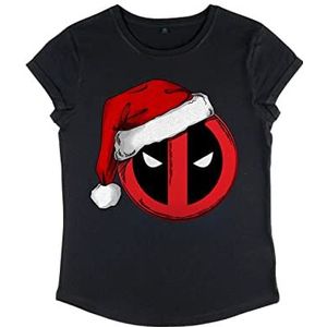 Marvel Dames Deadpool Santa Rolled Sleeve T-Shirt, Zwart, S, zwart, S