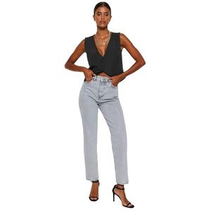 TRENDYOL Dames Rechte Mama Hoge Taille Jeans, grijs, 36